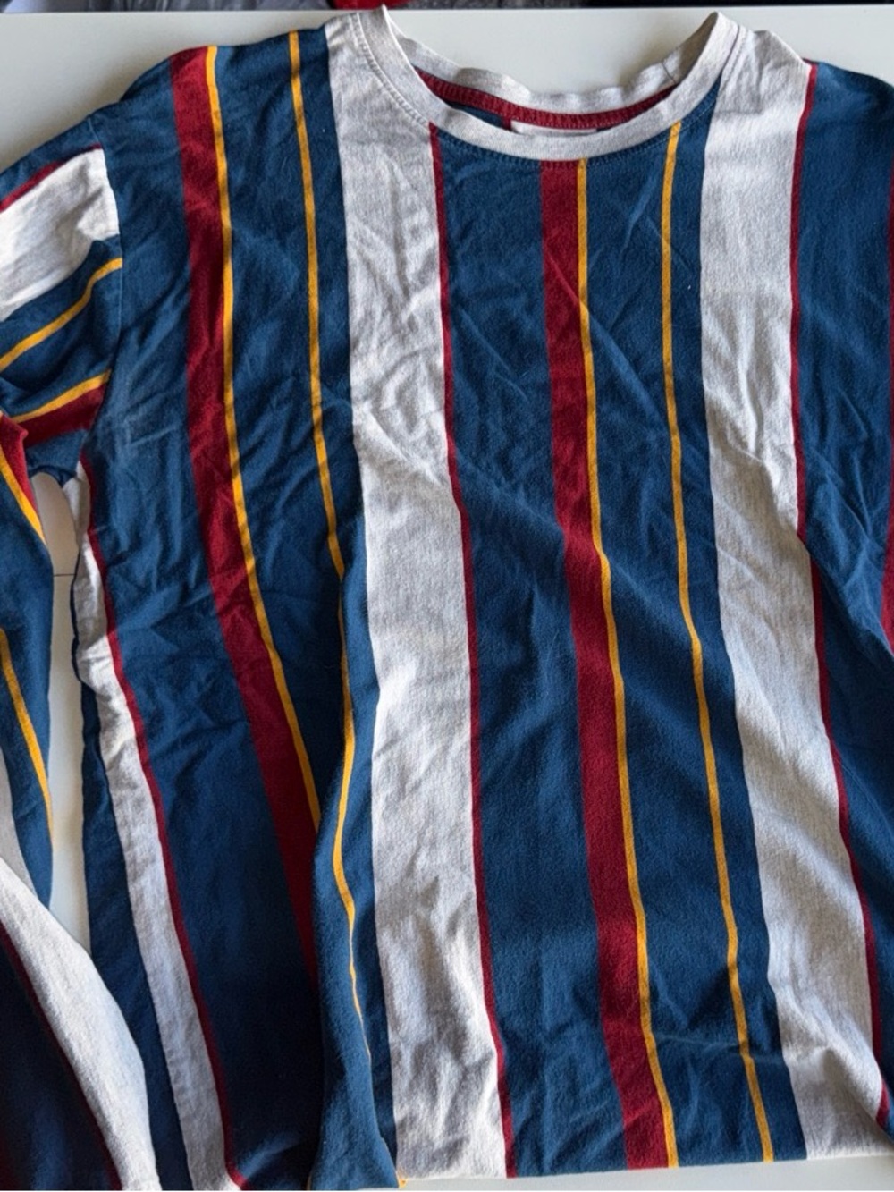 Men's Navy, White & Red Stripe Long-Sleeve Shirt